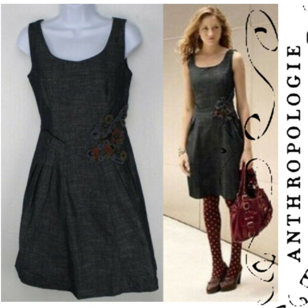 Anthropologie Dress By Tabitha Size 2 Ferrous Loopy Rust Color Roses Crochet